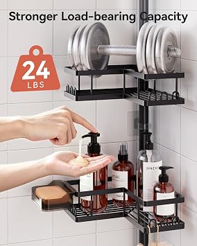 YASONIC Corner Shower Caddy 2 Pack and Corner Shower Caddy Tension Pole