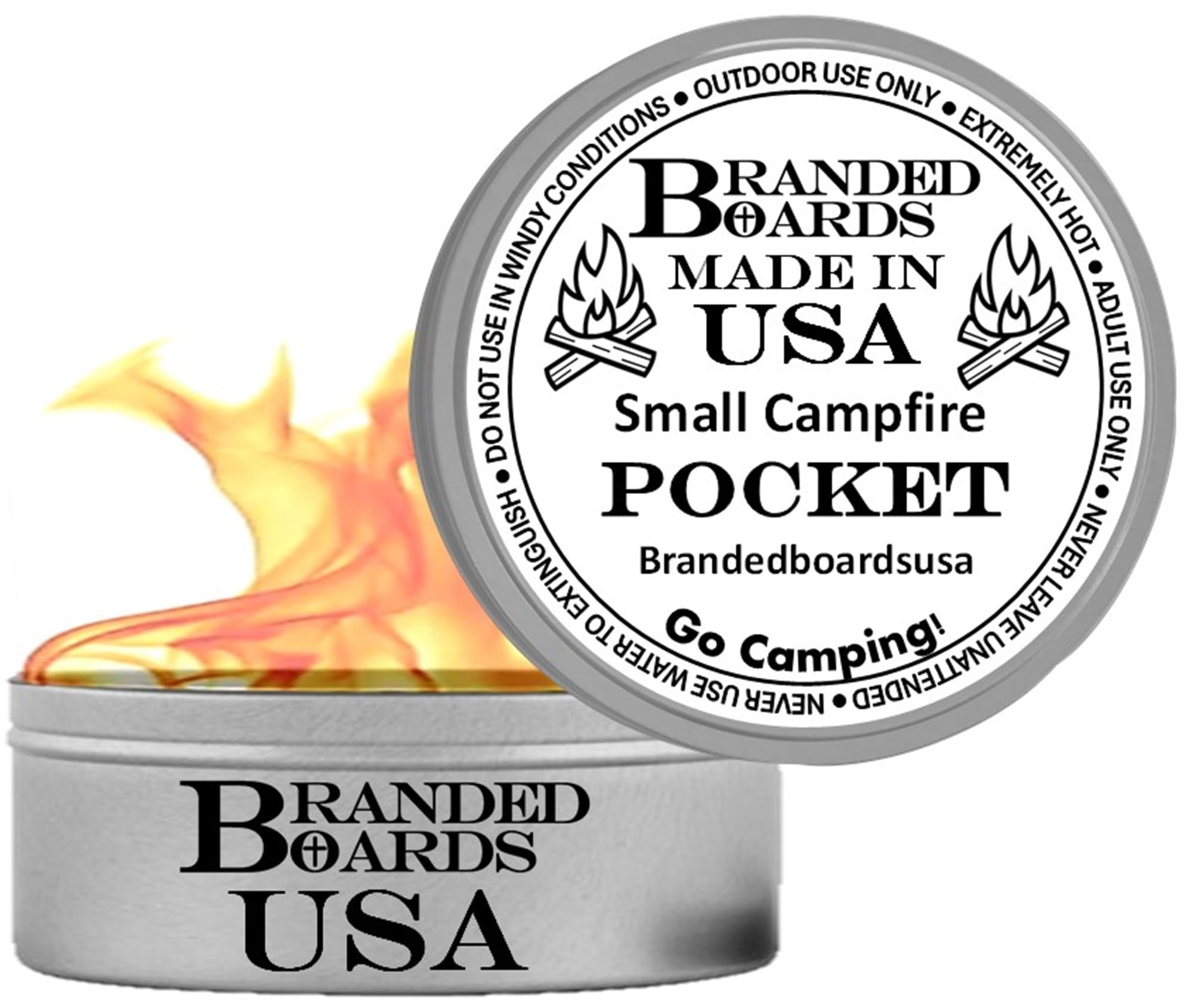 Branded Boards | Made in USA | Portable Mini Bonfire Campfire in a Can | Reusable & up to 2 Hours of Burn Time | Picnics Parties S'Mores Gifts Bushcraft Camping Survival Emergencies (Small 1-Pack)