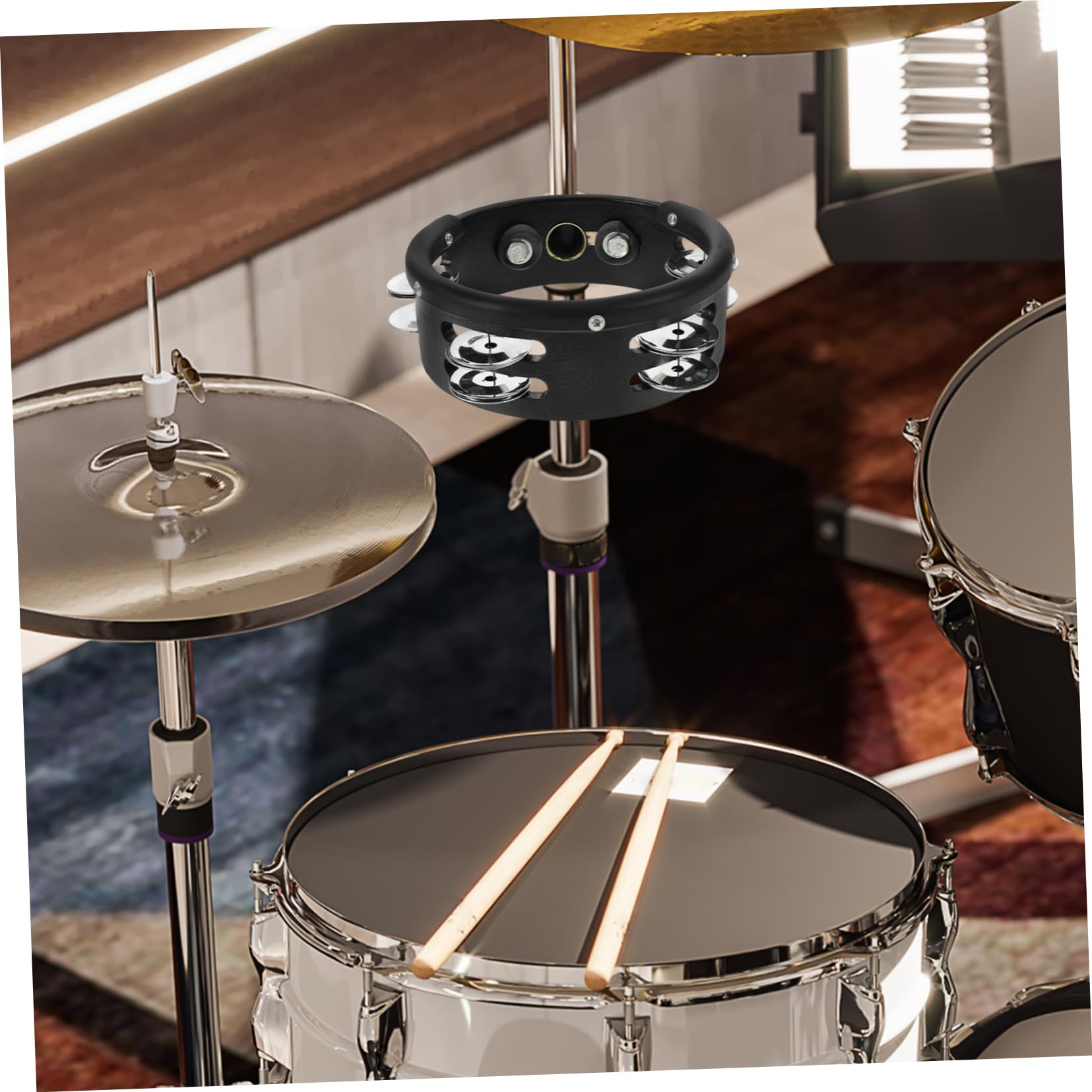 Vaguelly Rund Geformtes Tamburin und Metall mit Einfacher Befestigung für Schlagzeug Zubehör Musikinstrument für Hi Hat und Percussion Performance