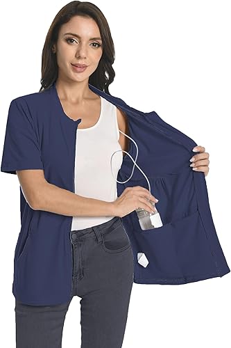 Miniatura 17 de Camisas con cremallera para después de la mastectomía y bolsillos de drenaje, ropa imprescindible para recuperación de cirugía, cómodas camisas