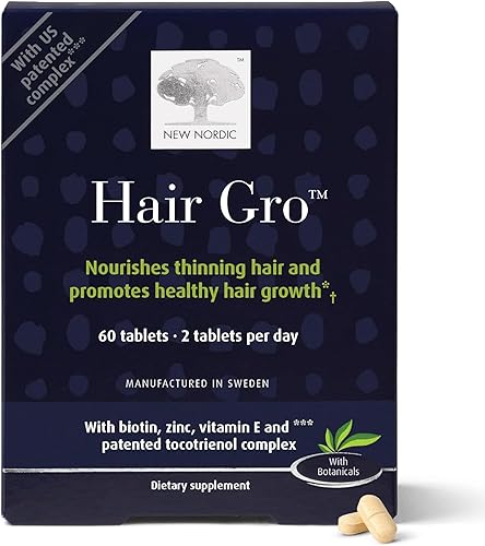 NEW NORDIC Hair GRO  Tabletas de suplemento para el crecimiento del cabello  Biotina y extracto de fruta de palma para un nuevo crecimiento natural