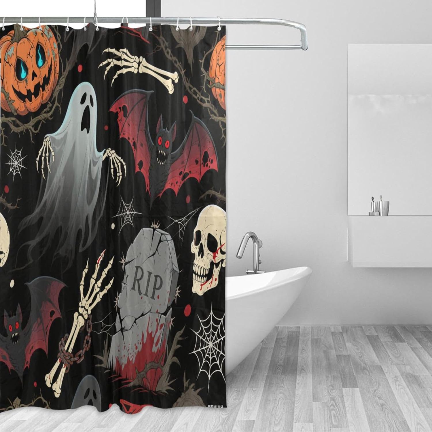 66x72 Inch Cloth Waterproof Shower Curtains Bathroom with Hook Evil Orange Pumpkin for Halloween Polyester Resistant Washable Simple Curtain Liner for Master Bathroom