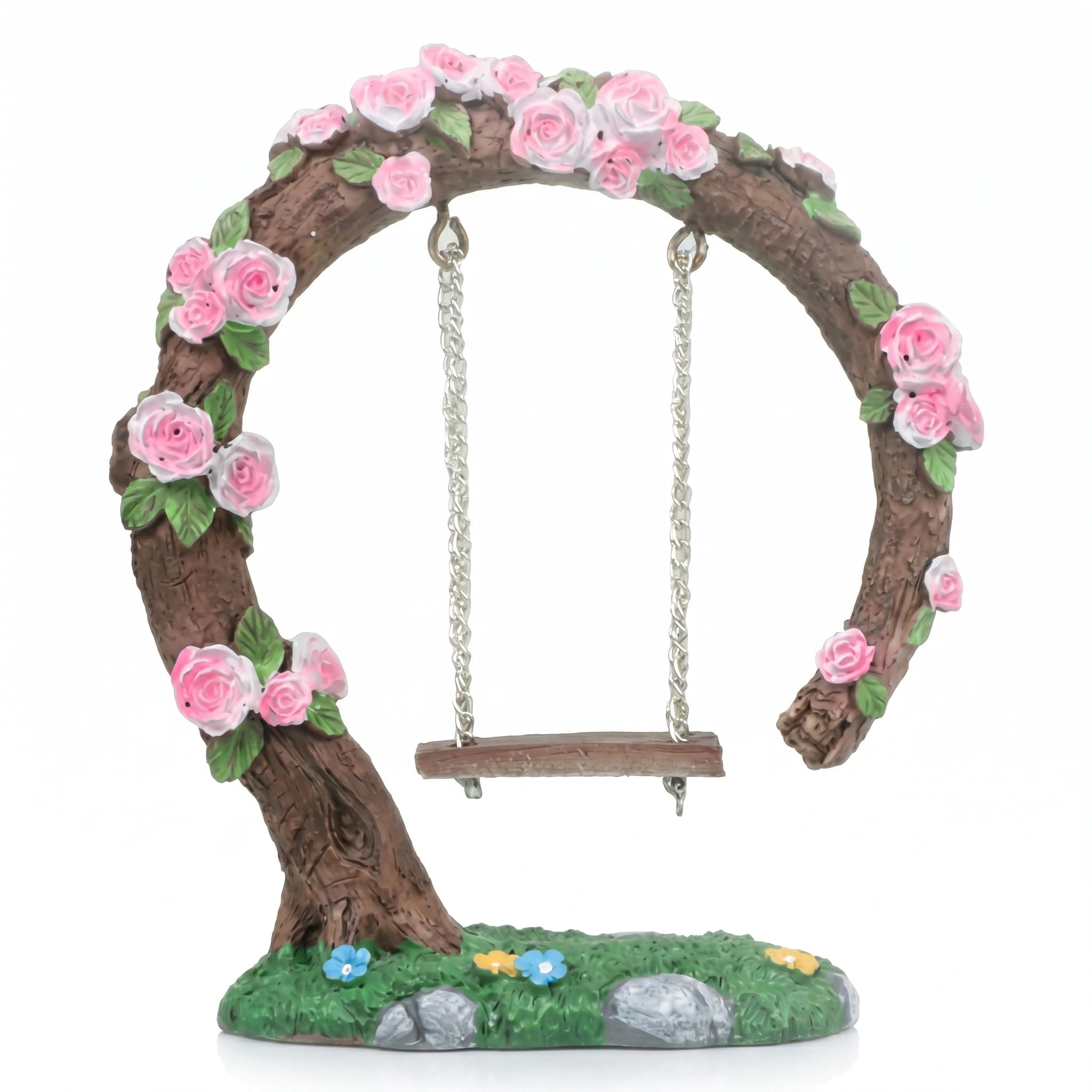 Binwat Miniature Fairy Garden Swing, Flower Tree Swing Figurine, Handmade Resin for Micro Landscape Courtyard Garden Outdoor Display Decor, Decorative Mini Furniture (C)
