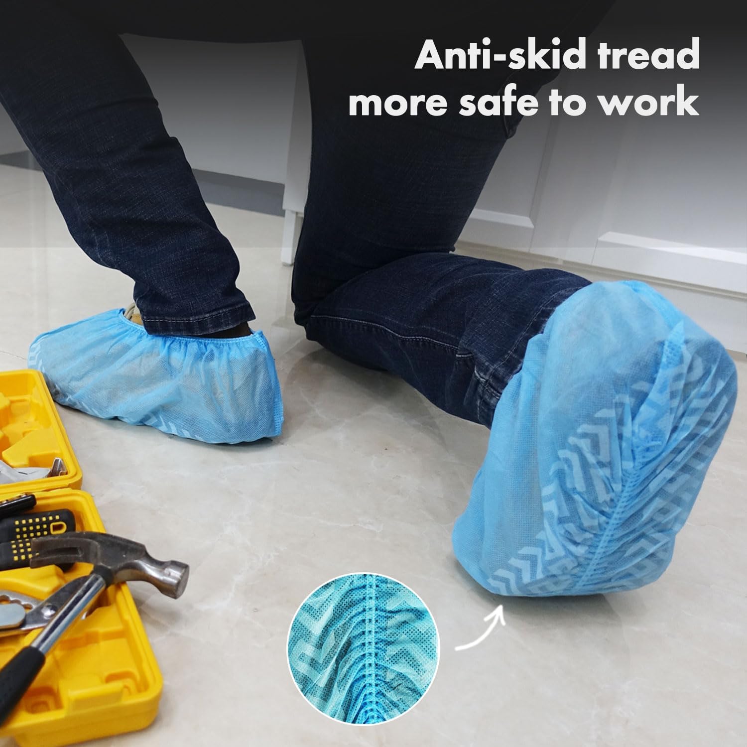 Shoe Covers Disposable Non Slip, 100 Count Heavy Duty Large Foot Covers for Shoes, Contractors Guards, Floor and Carpet Protectors Shoe Coverings, One Size Fits Most