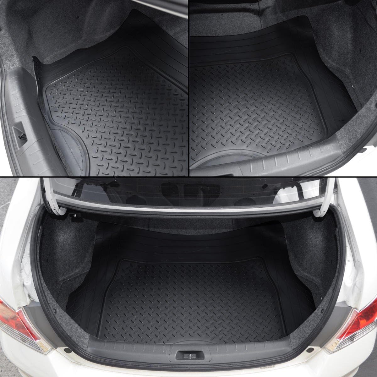 Motor Trend FlexTough Deep Dish Heavy Duty Rubber Floor Mats & Cargo Liner for Trunk All Weather (Black) - Complete Coverage Set