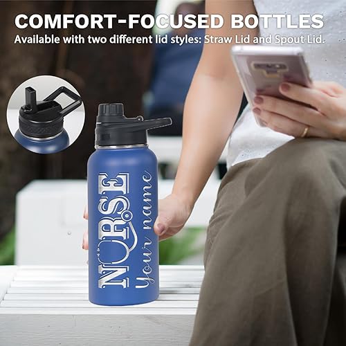 Miniatura 3 de iProductsUS - Botellas de agua personalizadas para papá de 40 onzas  32 onzas con pajilla, termo deportivo de acero inoxidable, regalo del día del