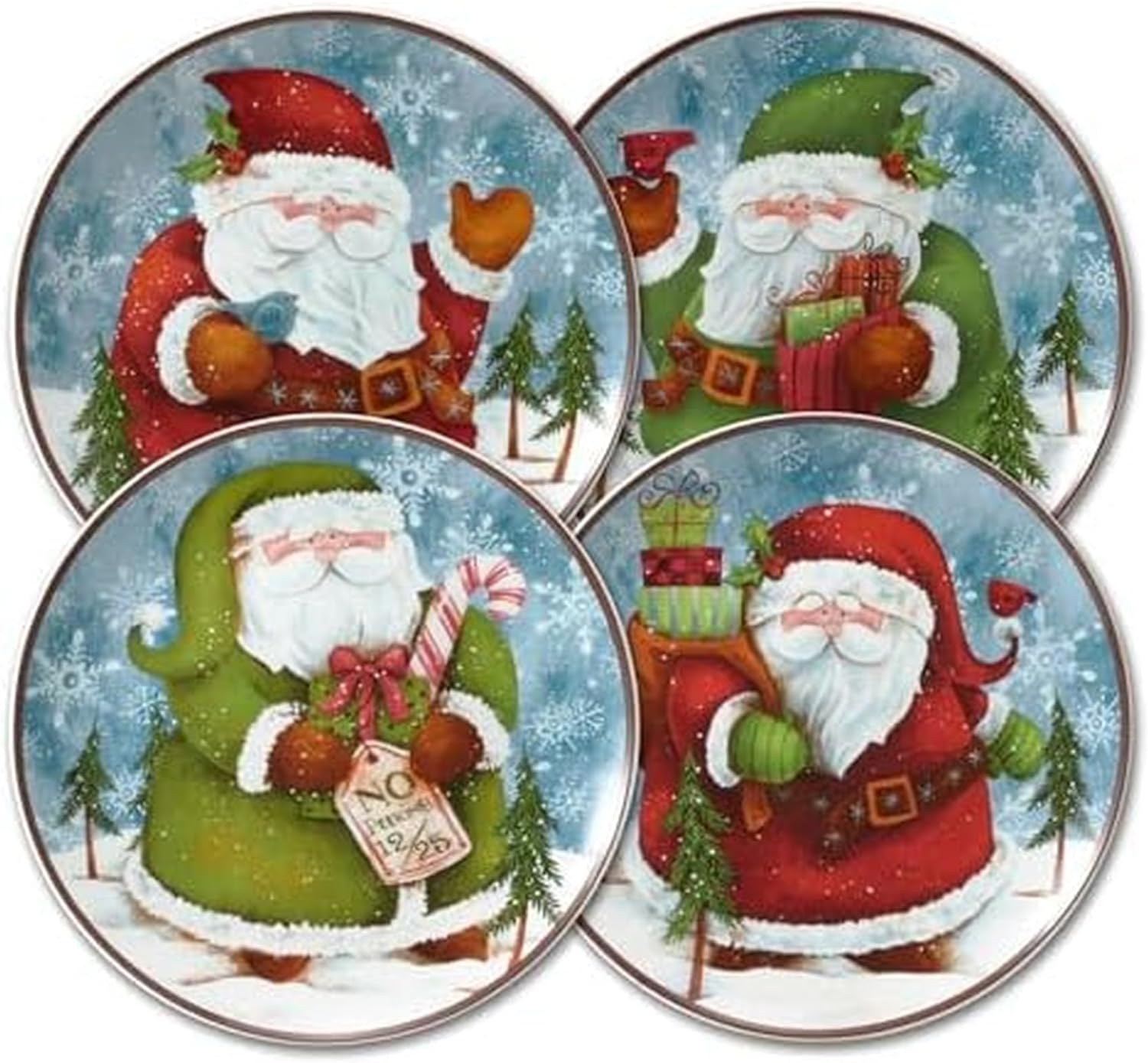 Pfaltzgraff Evergreen Ernie Santa Salad Plates, Set of 4, blue, white, green, red Pfaltzgraff Evergreen Ernie Santa Salad Plates, Set of 4, blue, white, green, red