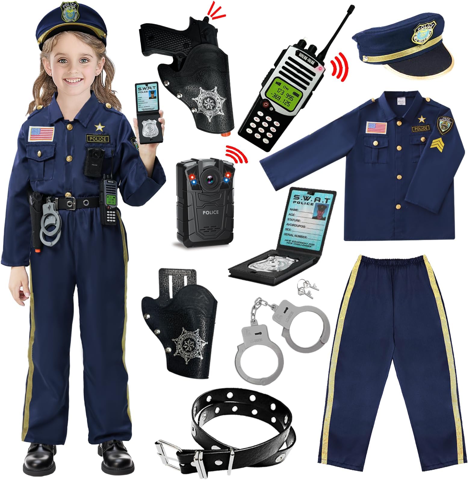 Police Officer Costume for Kids - Boys & Girls, Cop Uniform for Role Play, Gift, Halloween & Career Day