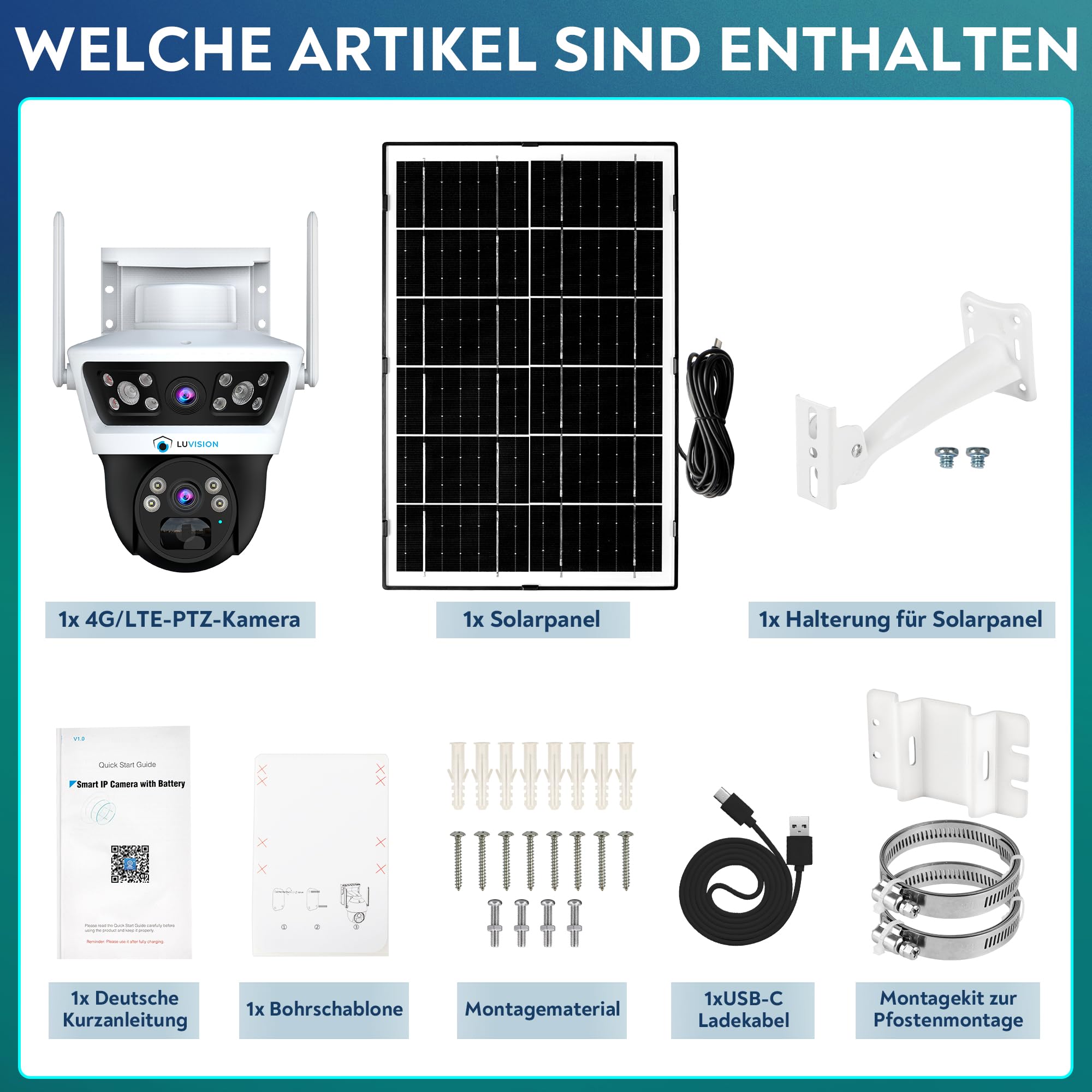 4G LTE【Doppeltes Objektiv】PTZ Solar Überwachungskamera mit SIM Karte außen, 7W Solarpanel, 18000mAh Akku 4MP, 2-Wege Audio, KI Bewegungserkennung, Farb Nachtsicht, Auto Tracking AOV 24/7 Daueraufnahme