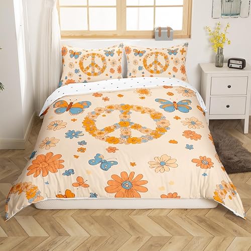 Miniatura 10 de Juego de funda de edredón Kawaii de hongos bohemios, juego de cama para el sol, funda de edredón hippie con diseño floral y groovy, tamaño Multi