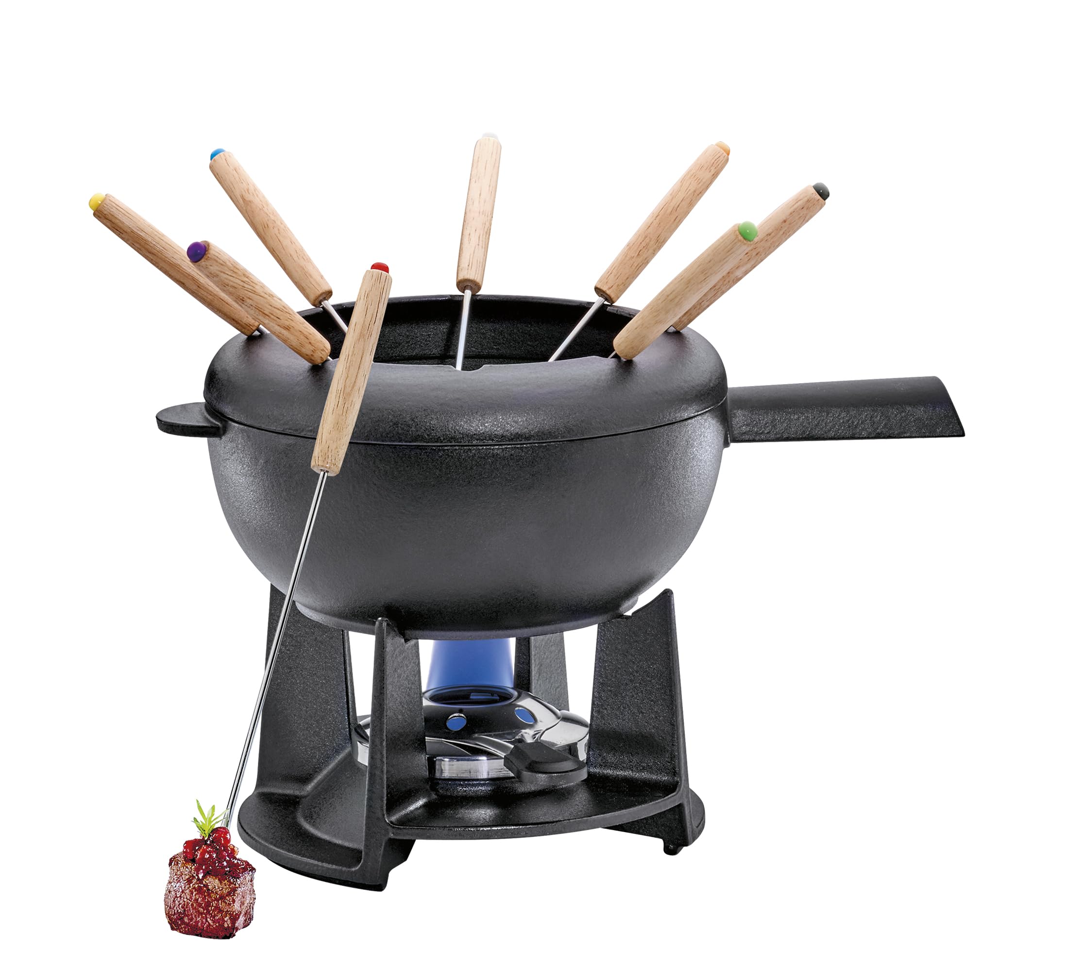 Spring SAAS-FEE Service à Fondue en Fonte avec 8 fourchettes à Fondue Noir Ø 20 cm, Fonte, Noir, 20 cm