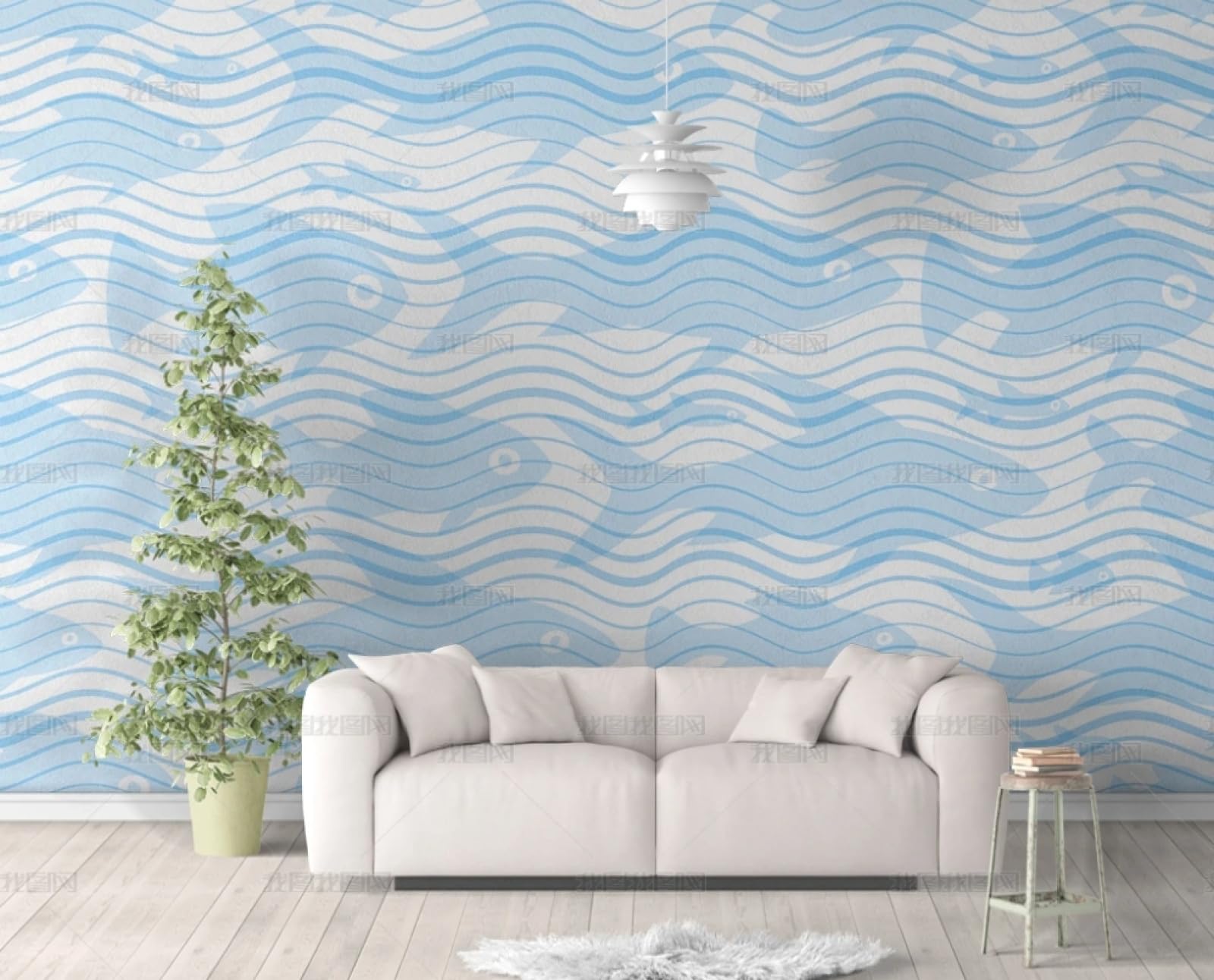 Papier peint autocollant banc de poissons bleu imperméable 45x600cm pour relooker vos meubles