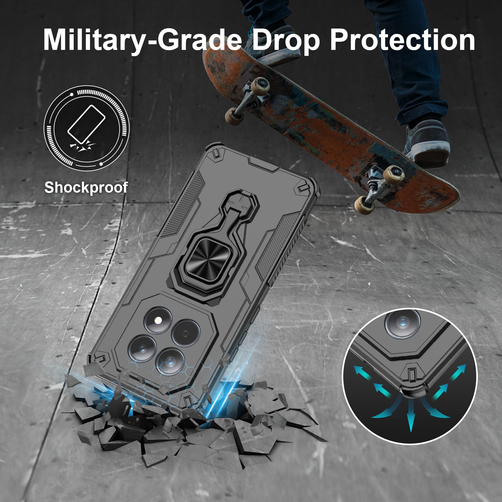 Funda para Xiaomi Redmi Note 15 Pro 5G, Carcasa Antigolpes con Soporte anular metálico, Case Protectora de Grado Militar, Azul — view 819