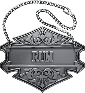 1PC Decorative Liquor Decanter Tag, 2.6 x 2 inches, Antique Silver, Rum Bottle Label with Adjustable Chain