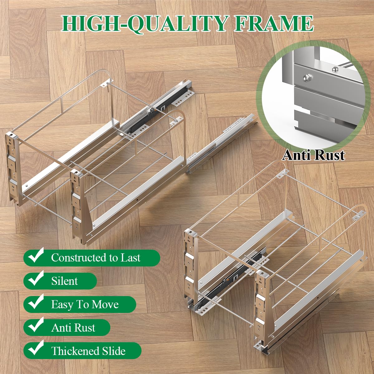 Jumyee Pull Out Trash Can Under Cabinet Trash Drawer Slides, Heavy Duty Under Sink Trash Can Pull Out Kit with Soft-Close Slides for Kitchen, Laundry, Not Included Bin, Require 12 W X 18 D Cabinet