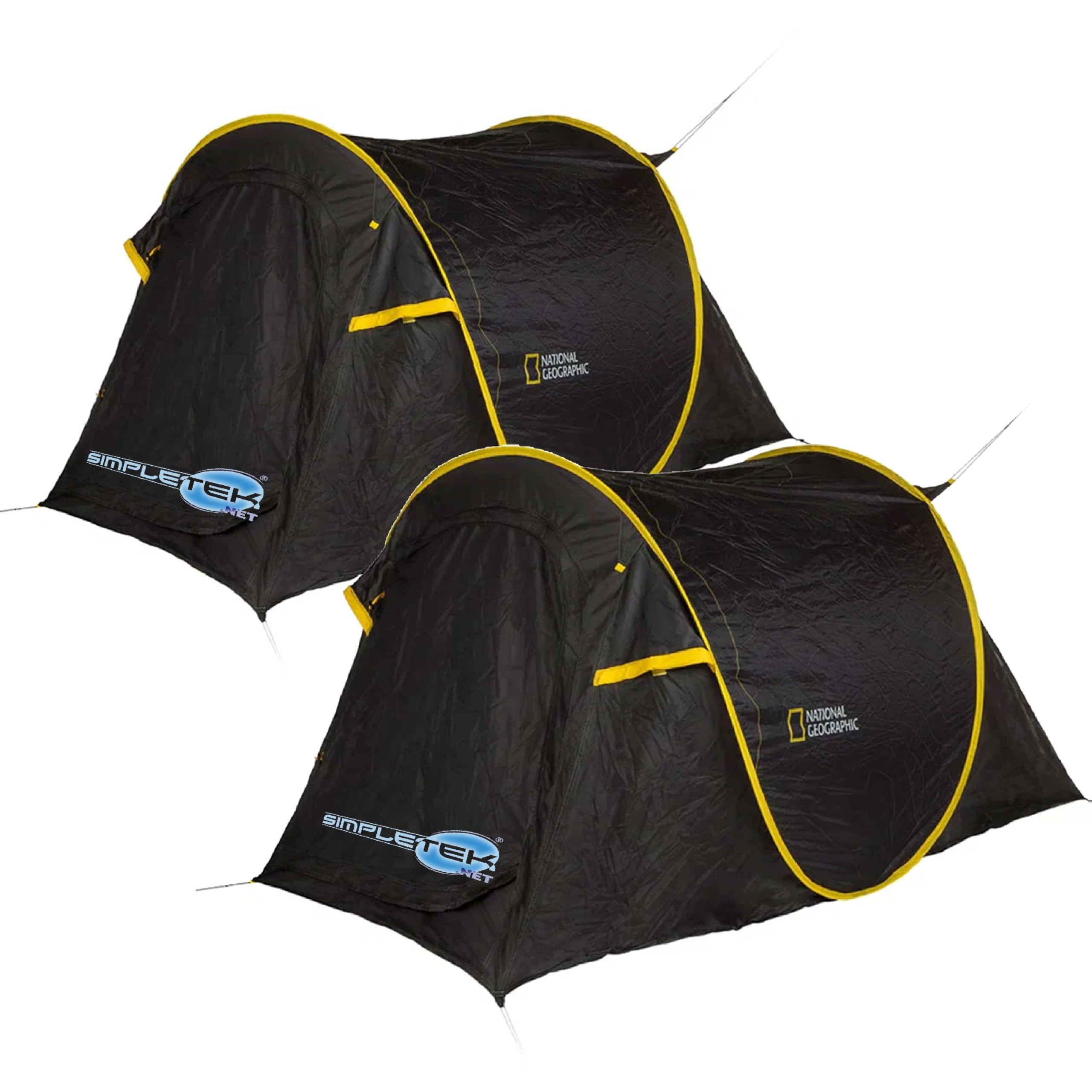 National Geographic – 2 Pezzi Tenda da Campeggio a Igloo per 2 Persone | Facile da Montare con Pop-Up Veloce | Impermeabile, Parasole, 3 Punti di Ventilazione | Nero e Giallo