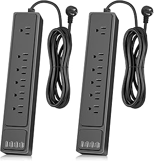 Power Bar 2 Pack, MKSENSE Power Strip Surge Protector with 6 Outlets and 4 USB Ports (5V/2.4A), 1875W/10A, 900 Joules, Flat Plug, Spaced Outlets with 6ft Extension Cord for Home Office - Black