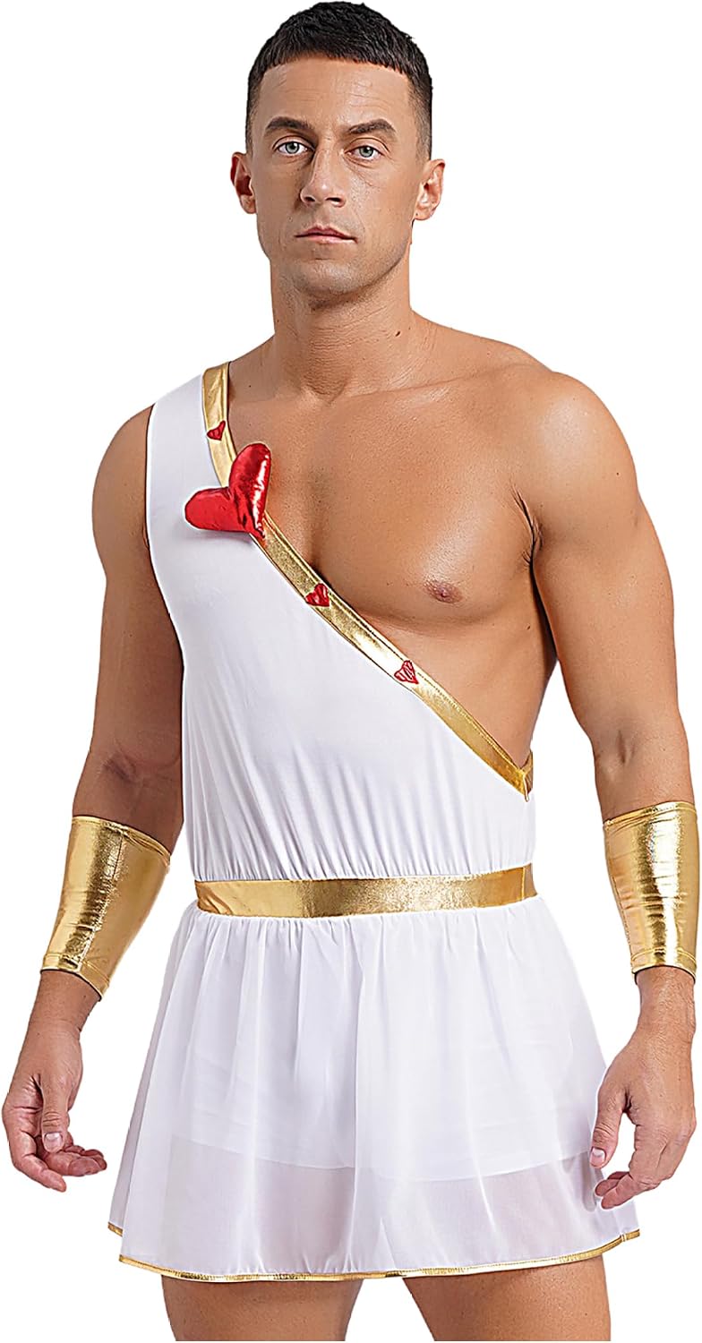Mens Adult Cupid Costume Greek God Costume Roman Toga Ancient Caesar Outfits Bodysuit