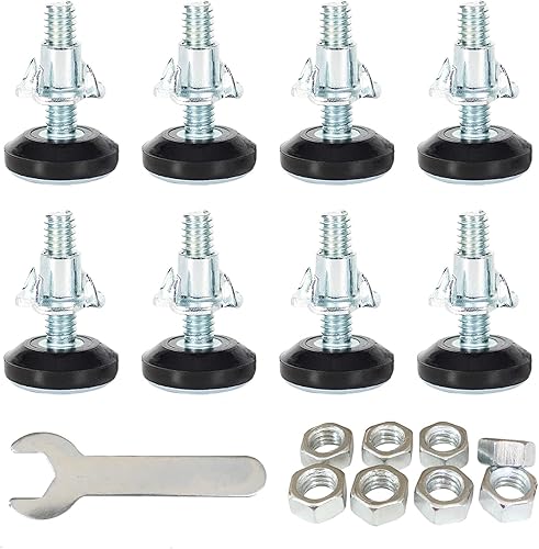 Paquete de 8 niveladores ajustables de 516 pulgadas, niveladores de patas resistentes con llave para armarios, sofá, mesa, silla, patas de muebles