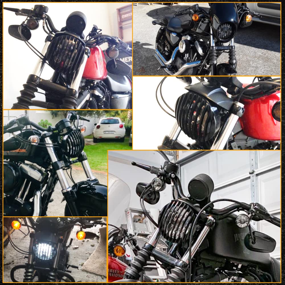 KATUR 5 3/4 "Nero Alluminio Faro Grill Copertura Per 2004-2014 Sportster XL 883 1200