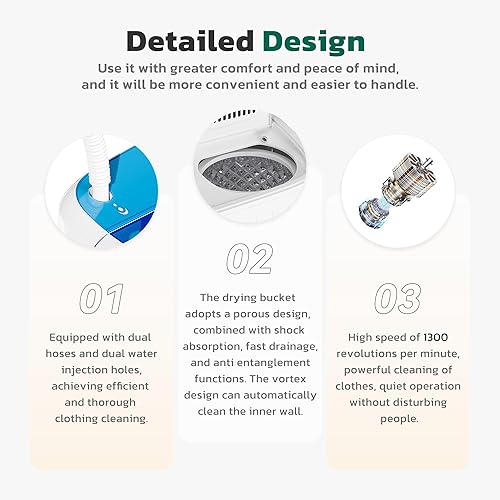 Miniatura 6 de Greenvelly Lavadora portátil, lavadora portátil de 16 libras y secadora combinada con drenaje extendido, 2 en 1, mini lavadora compacta de