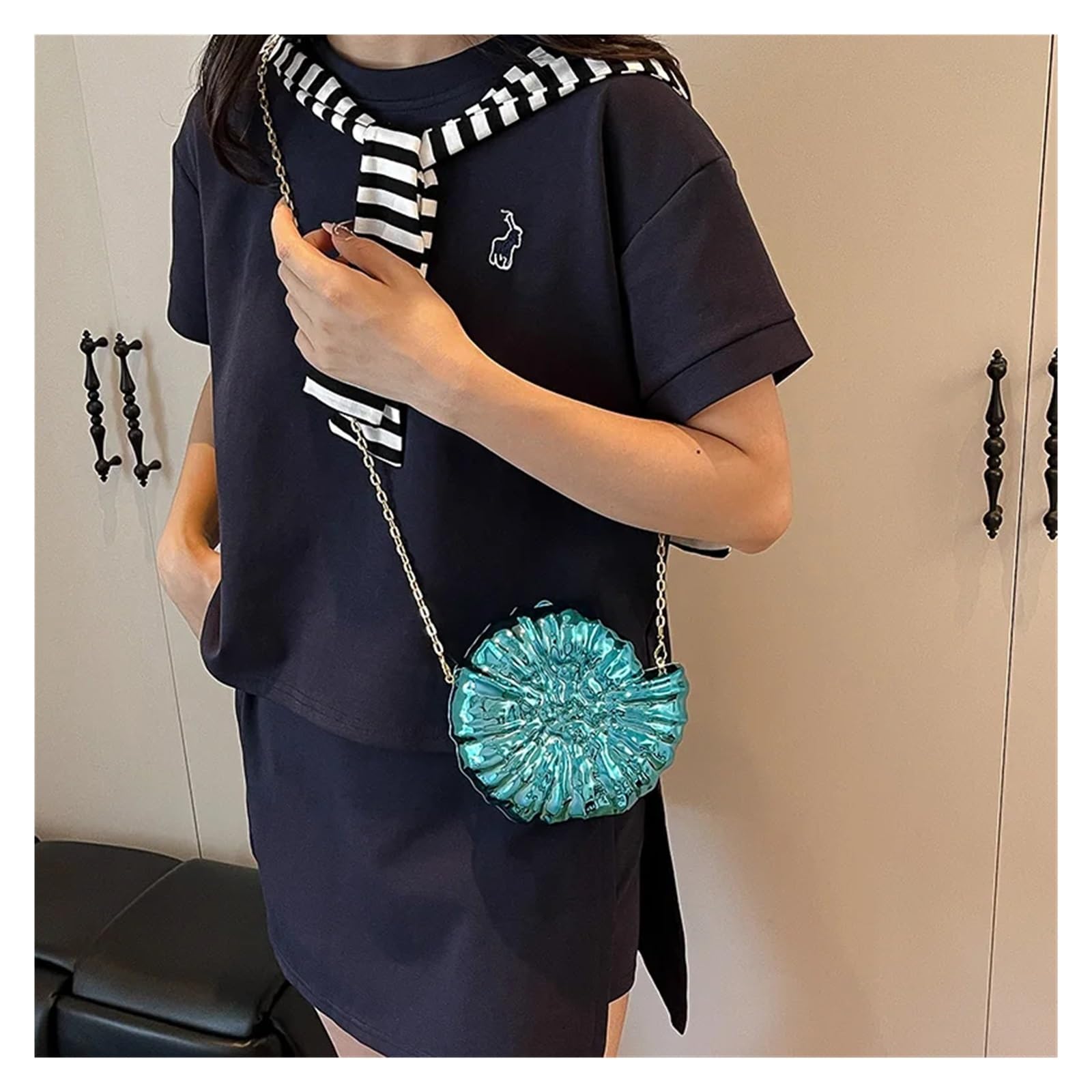Donna Shell Clutch Borsa da sera estiva con conchiglia, borsa a tracolla lucida, mini pochette, a catena, donna