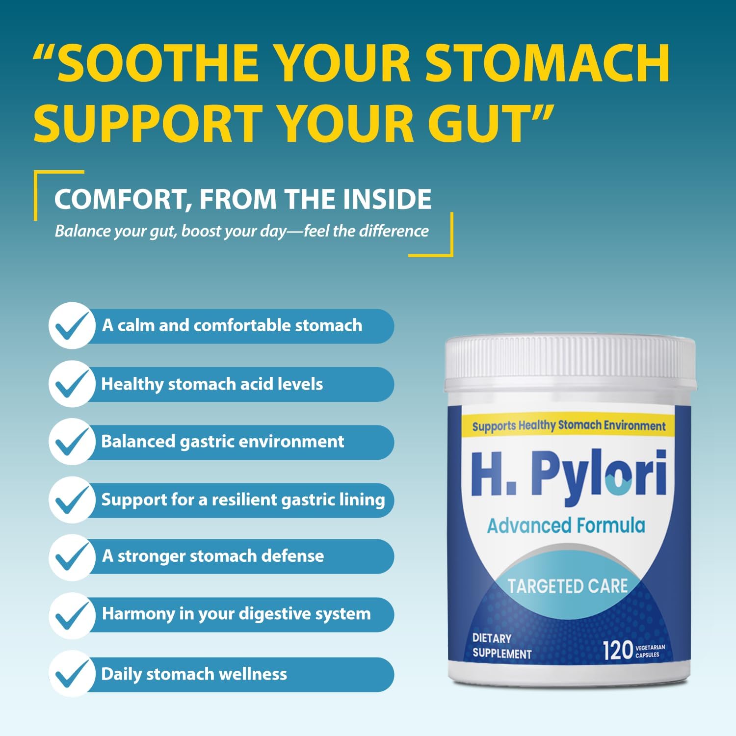 H. Pylori Capsules with 100 Billion CFU, Mastic Gum, Berberine, Lactobacillus Reuteri, Zinc Carnosine & Green Tea | for Stomach Comfort, Gastritis, Digestion, Gut Microbiome & Gut Health | 120 Count - Image 2