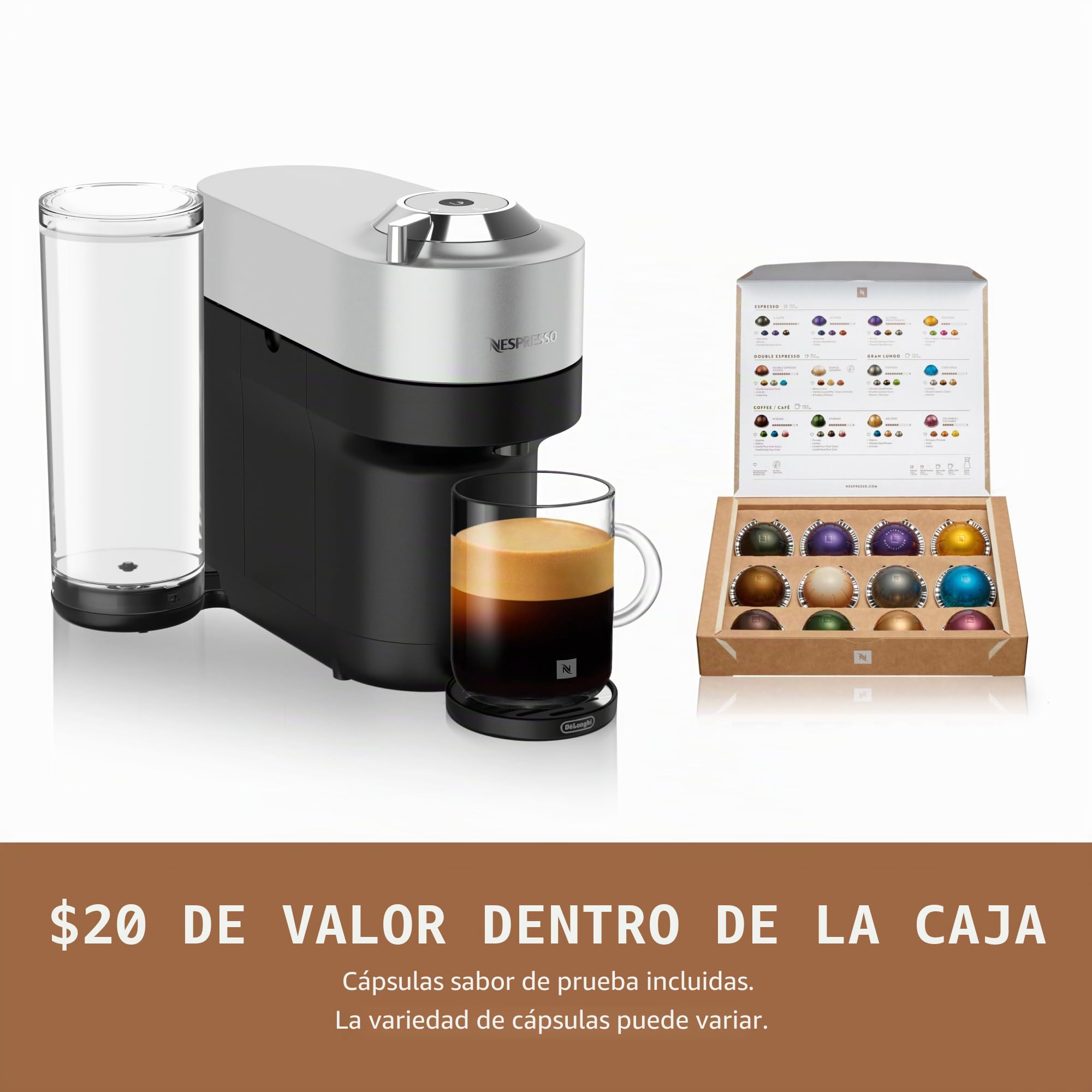Nespresso Vertuo Pop+ Deluxe de De'Longhi con Aeroccino, Plata