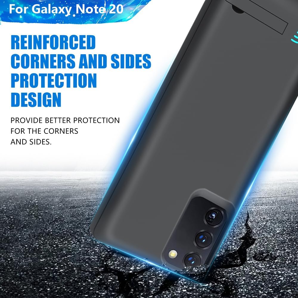 Upgraded Battery Case for Samsung Galaxy Note 20 5G, 6000mAh Rechargeable Extended Battery Charging Charger Case, Add 100% Extra Juice (6.7 Inches) Black