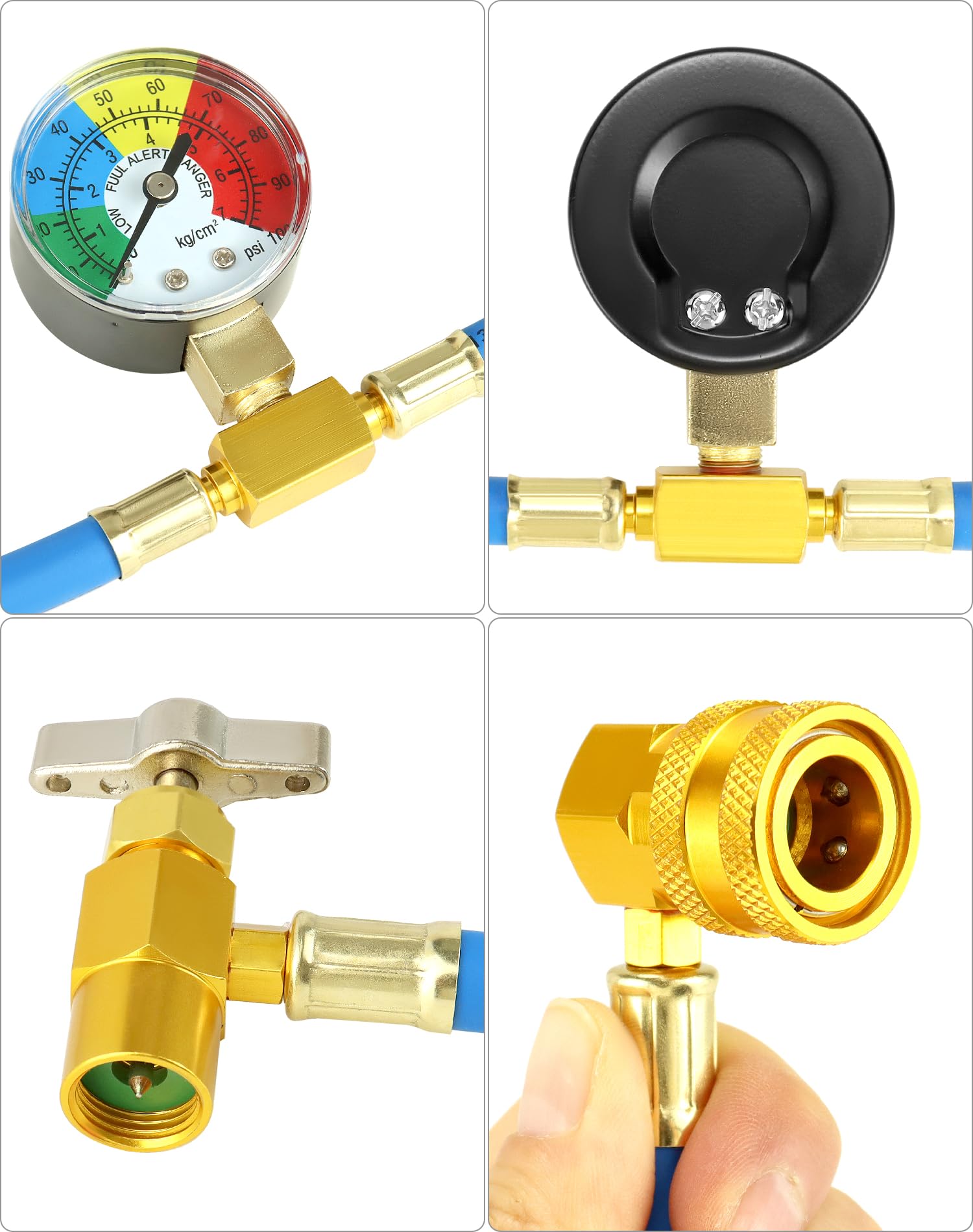 QWORK® R134A wąż do ładowania czynnika chłodniczego, wąż do ładowania czynnika chłodniczego z przyłączem 1/2 i manometrem do systemów chłodniczych w samochodzie