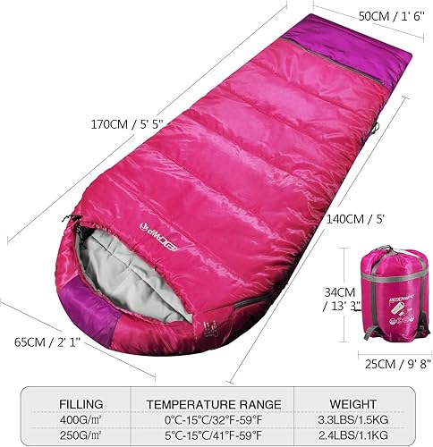 Vista 17 de Redcamp - Saco de dormir para niños, para acampada, 32 a 77 grados, 3 estaciones, clima cálido o frío, para niños, niñas y adolescentes, color azul