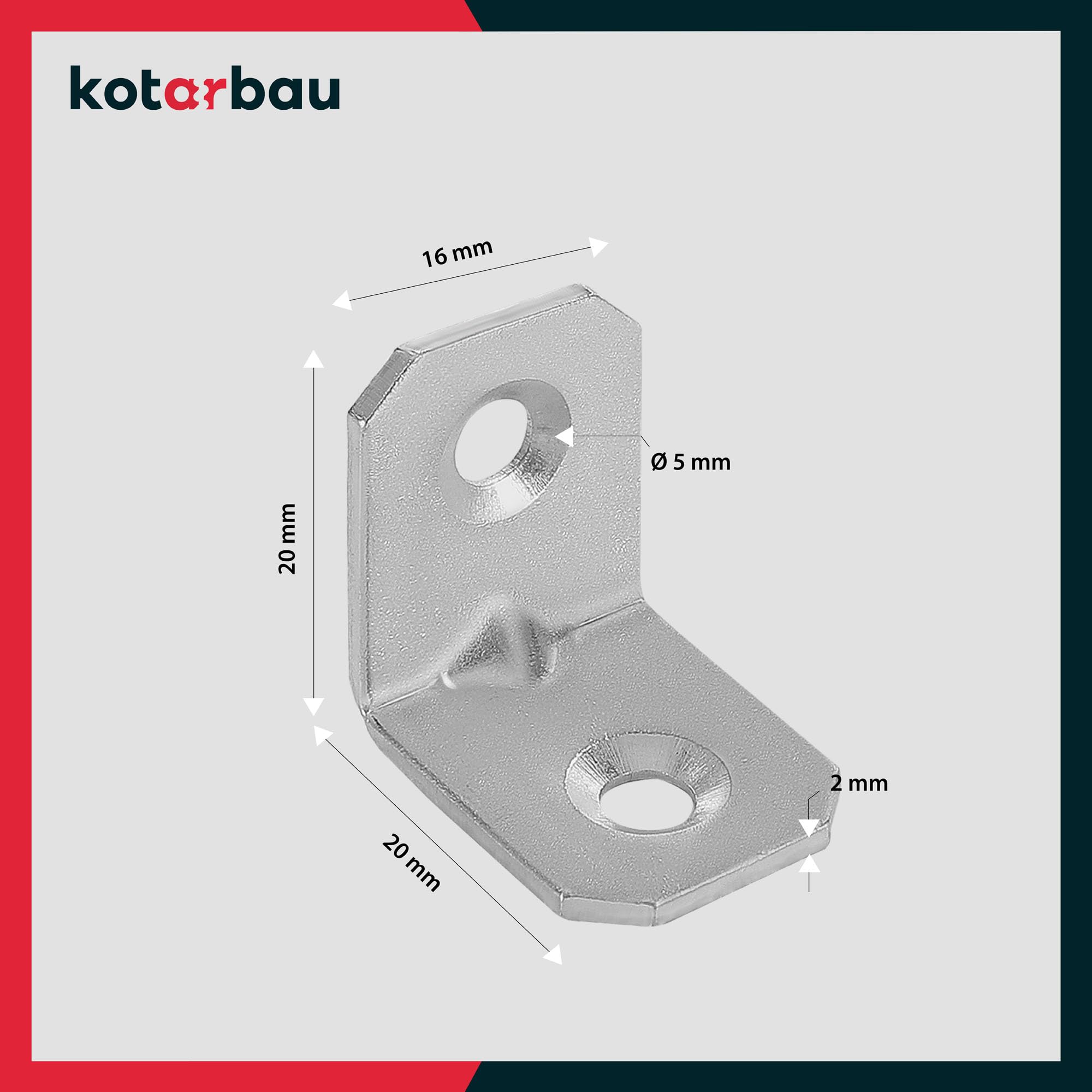 Connettori Angolari In Acciaio KOTARBAU - 20x20x16 Mm, Zincati, Per Mobili E Falegnameria, Confezione Da 50 Pezzi, Carichi Pesanti