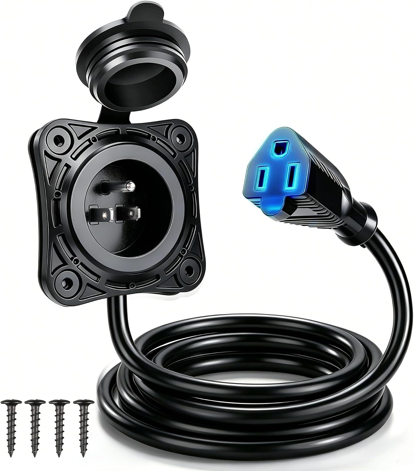 15A 125V Shore Power Inlet Plug 12FT Extension Cord Weatherproof