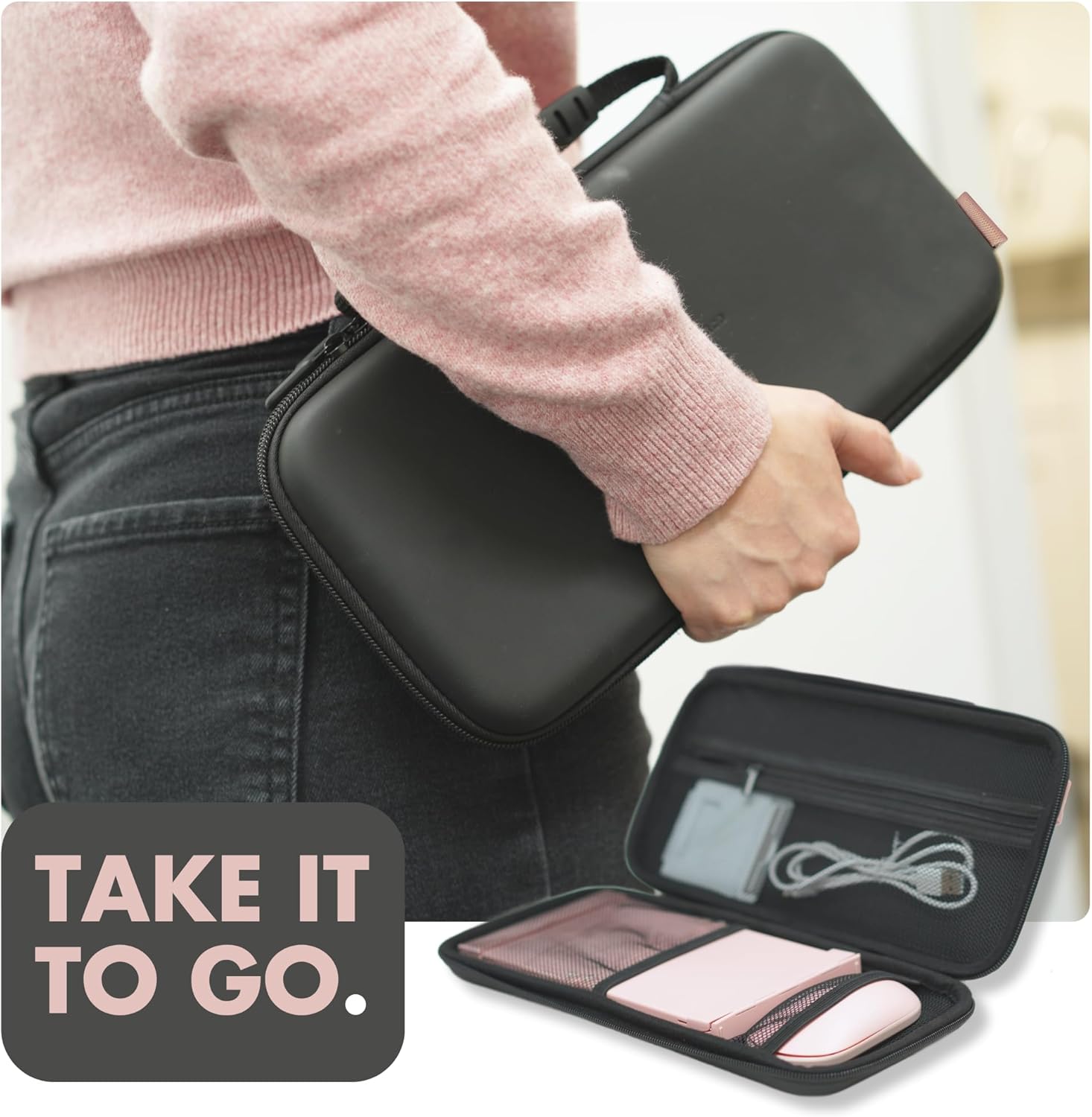 X9 Performance Foldable Keyboard and Mouse Wireless - (BT + 2.4Ghz) - Carrying Case, Phone Stand, Full Sized 106 Keys, Rechargeable - Portable Travel Bluetooth Keyboard and Mouse Set - Pink
