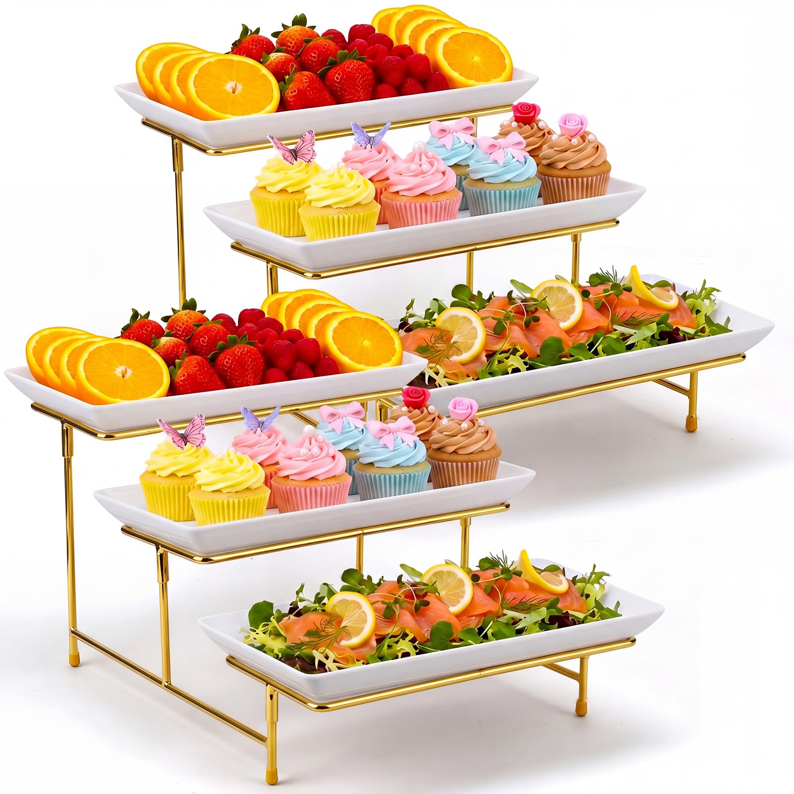 Photo 1 of CimoroWin 2 Set 3 Tier Serving Trays - 12 Inch White & Gold