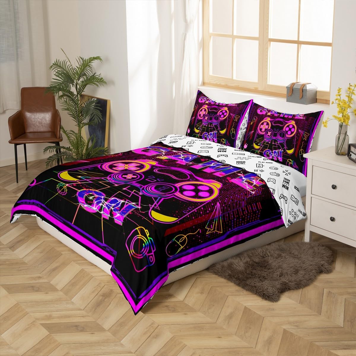 Gaming Gamer Neon Bedding Set Full Size Boys Girls Kids Breathable image 2