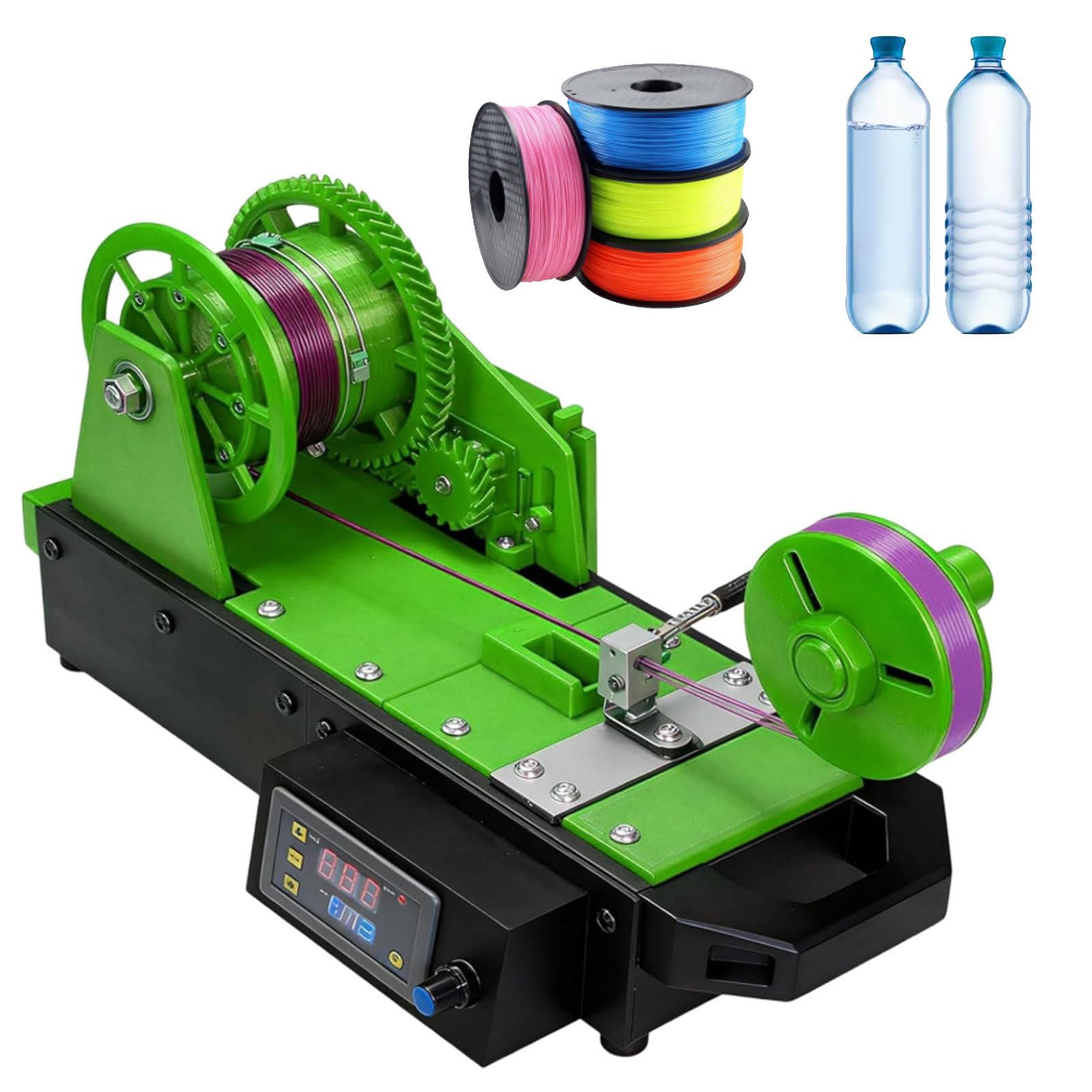 Pvxa 3D Desktop Filament Maker Machine, Recycled PET Bottle Recycler for Families, with Digital Display, Temperature/Speed Adjustable, for DIY Makers Green