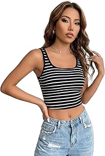 Aahwan Women's Polyester Slim Fit Solid Striped Print Crop Tank Top Price In India