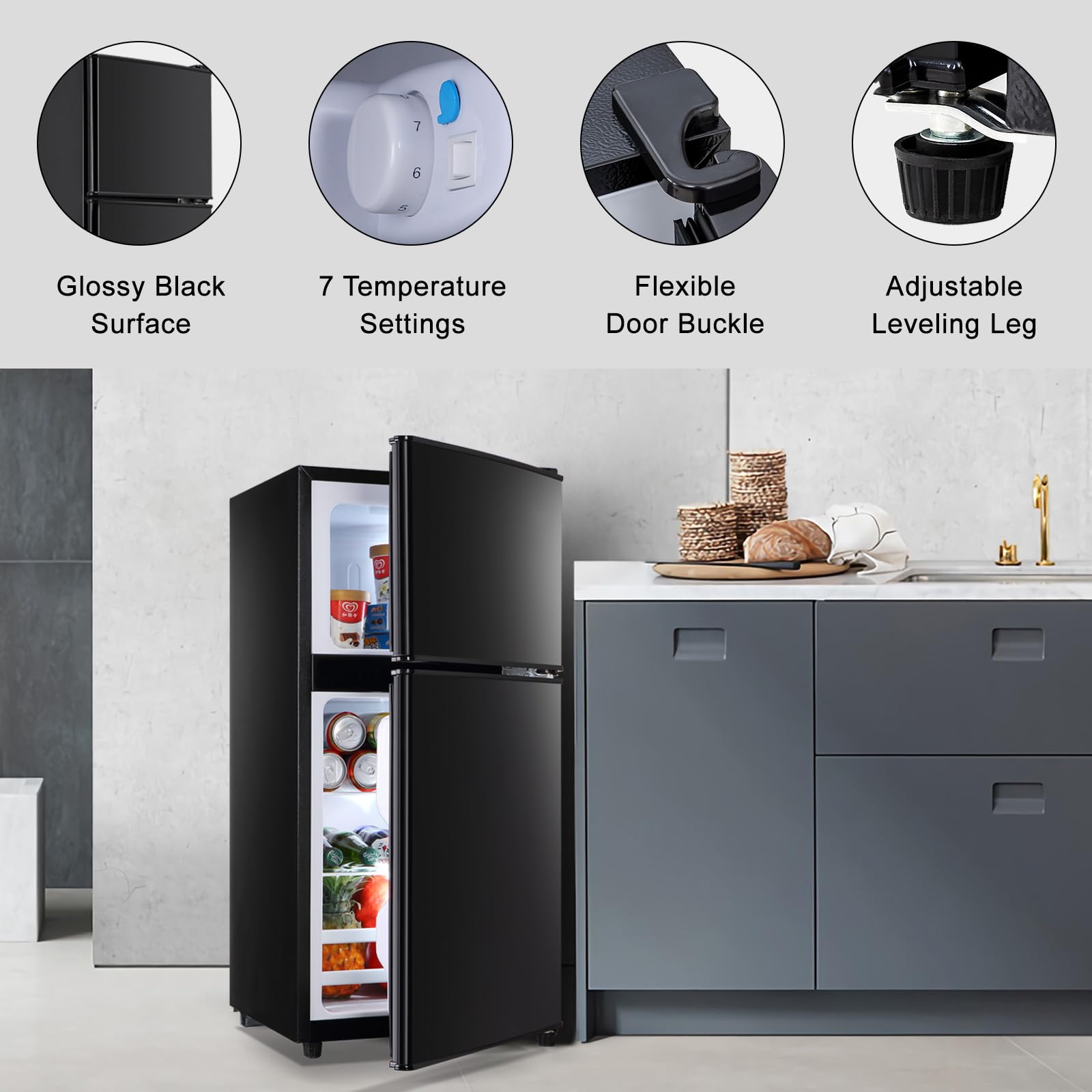 Mini Fridge With Freezer Black 3.5 Cu.Ft Compact Refrigerator Small For Home, Office, Dorm, RV, Apartment With Adjustable Mechanical Thermostat 2-Door Design on Fridge.com - View 3