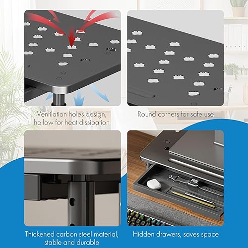 Miniatura 3 de Soporte elevador para monitor con cajón, altura ajustable (4.1-5.7 in), 3 engranajes, organizador de escritorio de acero al carbono para