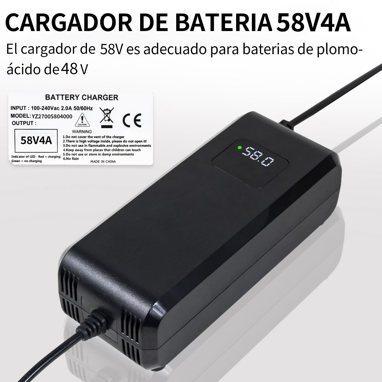 Caricabatterie al piombo acido da 58 V e 4 A per 48 V con display a LED per visualizzare la tensione di carica in tempo reale