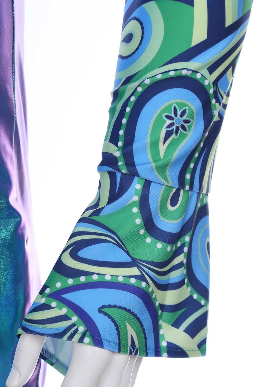 Oyolan Men's Shiny Metallic Patchwork Rompers 70's 80's Groovy Hippie Disco Themed Party Outfit