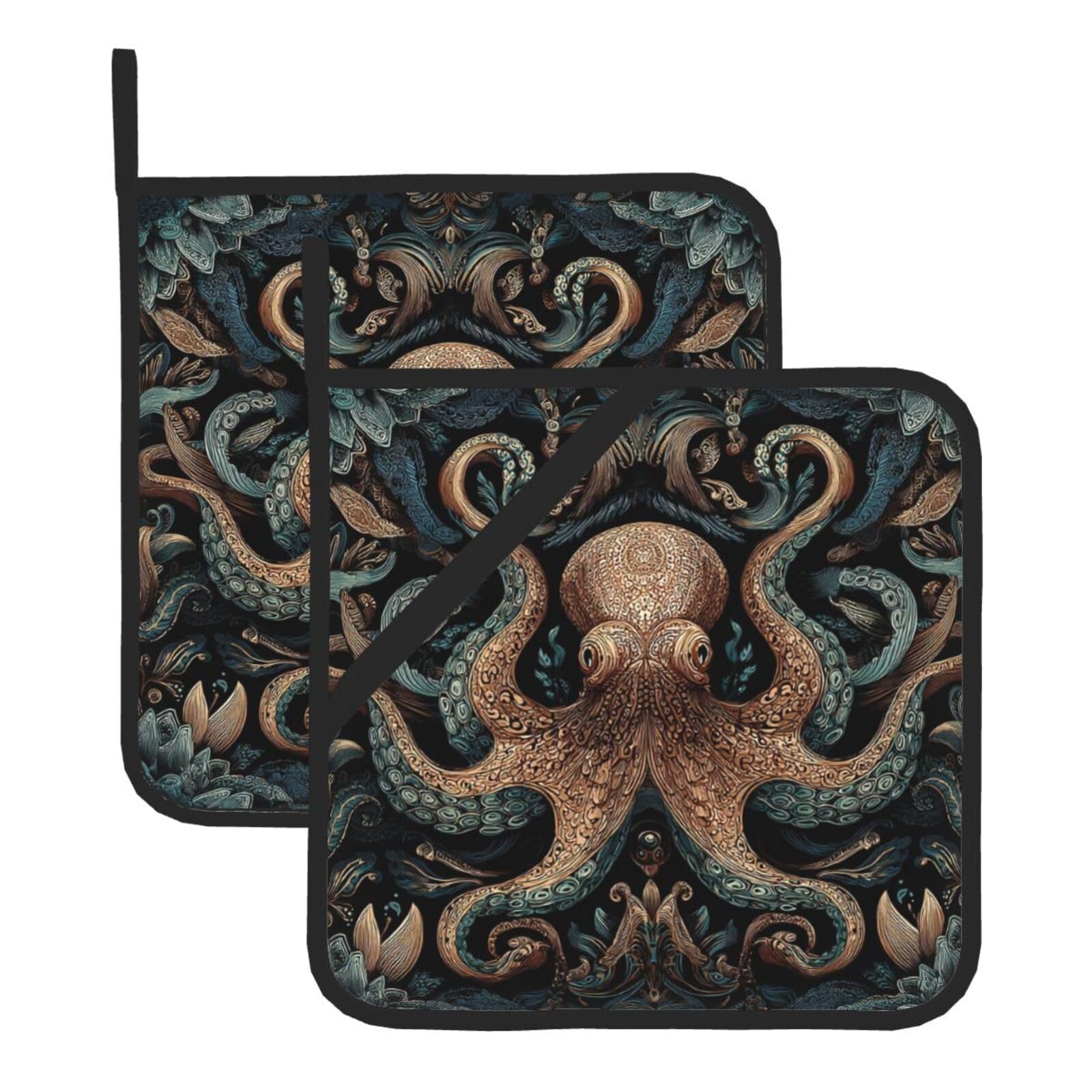 Pot Holders Set of 2 Kitchen Heat Resistant Potholders Giant Octopus Pot Holders Cotton Lining Oven Hot Pads for Cooking Baking BBQ Microwave Kitchen Accessories