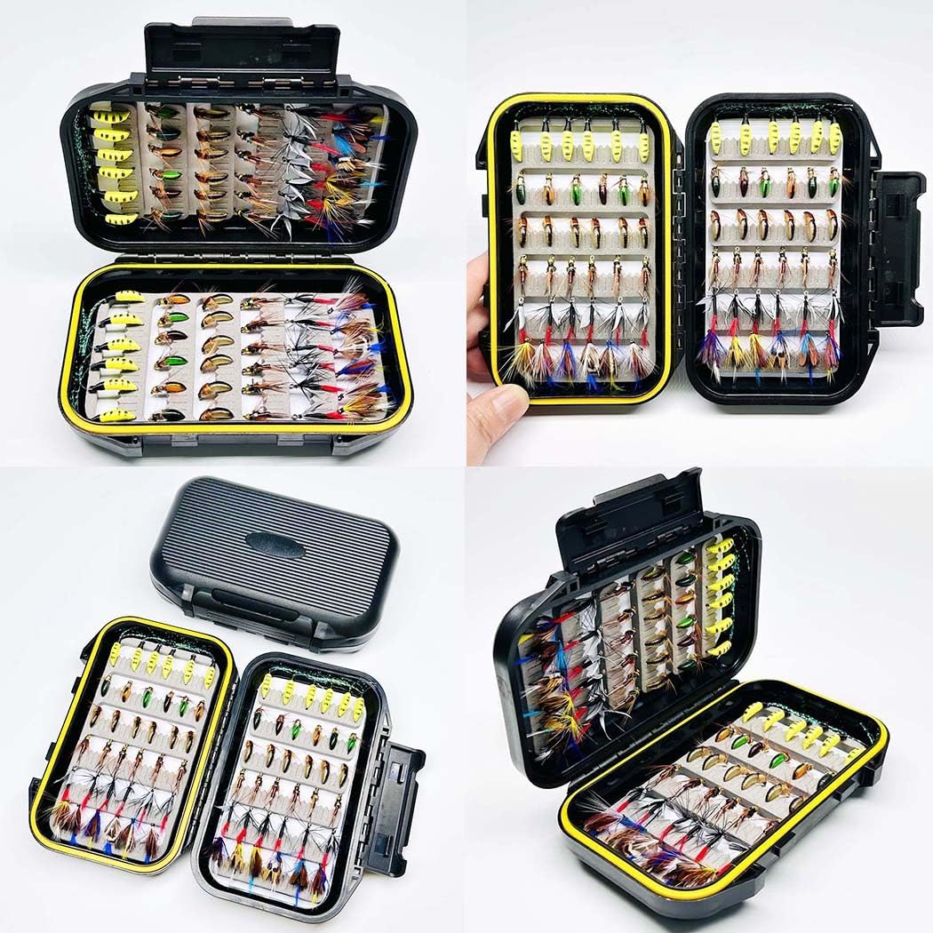 71Pcs/Box Fly Fishing Flies Kit Artificial Insect Lures Fishing for Bass Salmon Trouts Dry/Wet Flies Fishing Bait Tackle