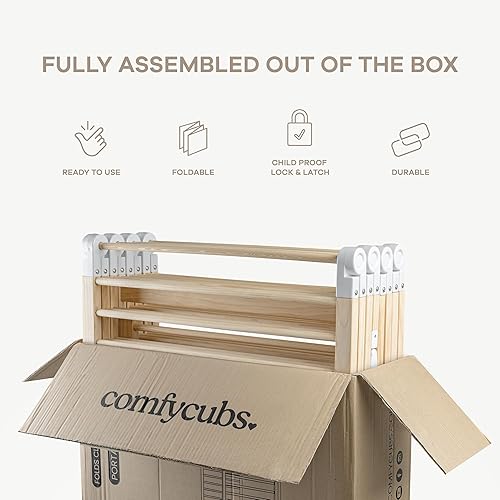 Miniatura 5 de Comfy Cubs Corralito para bebés 57 x 57 x 25 pulgadas, se extiende hasta 228 pulgadas Corralito plegable de madera de pino con cerradura a prueba