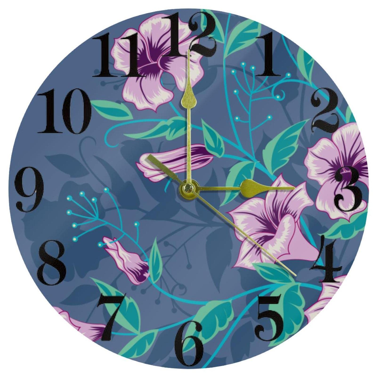 Horloge murale ronde fleurs violettes pour décorer la cuisine ou le salon