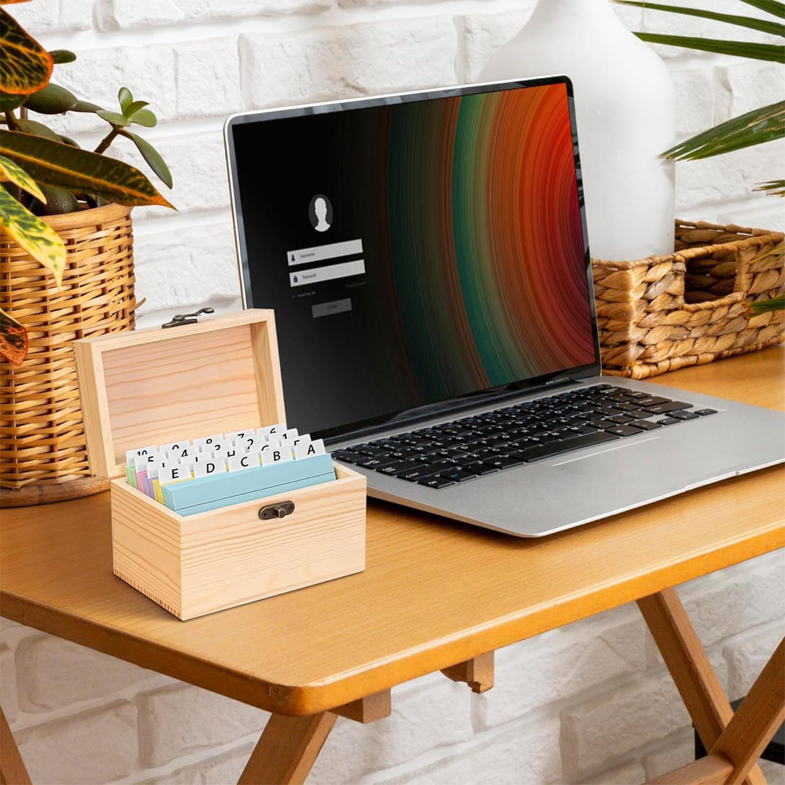 Index Card Box – Wood 15x10x10.5cm | Portatarjetas De Madera Y Organizador De Negocios | Caja De Almacenamiento De Recetas Rústica Para Cocina, Oficina Yy Escritorio, Organización De Notas, Tarjetas Y