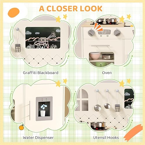 Miniatura 3 de MAMIZO Juego de cocina de madera para niños con luces y sonidos reales, cocina interactiva con sonidos de perilla, fregadero, dispensador de agua, 6