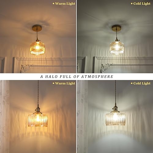 Miniatura 148 de Lámpara colgante con pantalla de cristal ámbar Scindapsus de cristal, lámpara colgante vintage de latón, luz colgante ajustable para cocina, isla