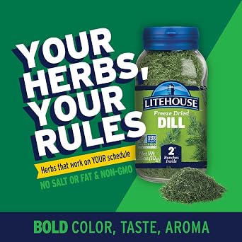 Litehouse Freeze Dried Dill - Substitute for Fresh Dill, Jar Equal to 2 Dill Fresh Bunches, Organic, Dill Weed Seasoning, Non-GMO, Gluten-Free - 0.35 Ounce